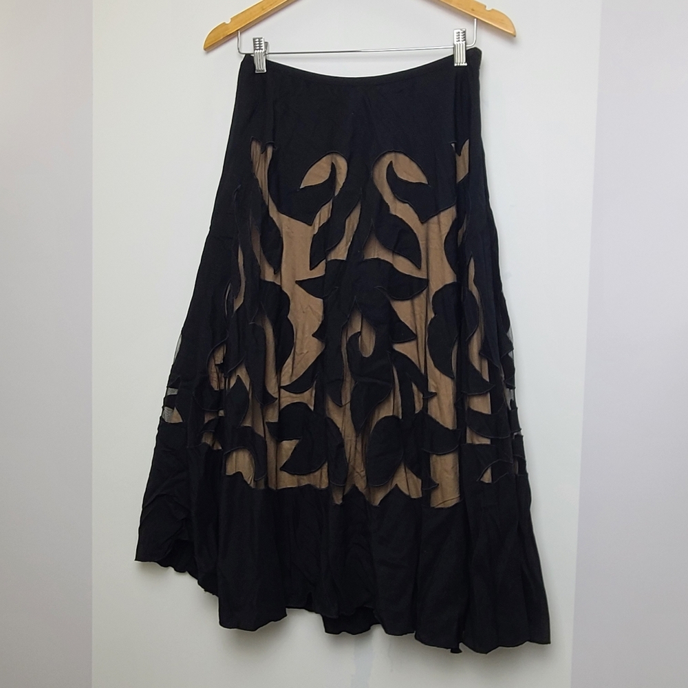 Nic + Zoe Secret Garden cut out design linen blend lined swing skirt, sz 8